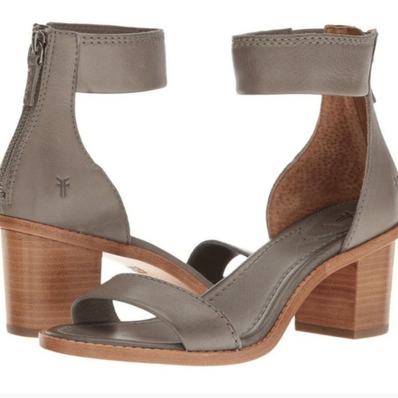 Frye Brielle Charcoal Grey Wooden Ankle Sandals - Size 8 - Picture 2 of 15